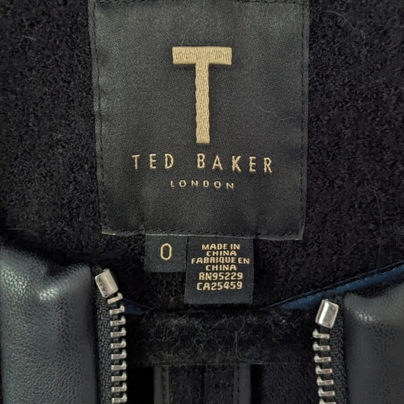 TED BAKER Vipper Black Faux Leather Sleeve Wool Zipper Coat Jacket - Picture 9 of 10